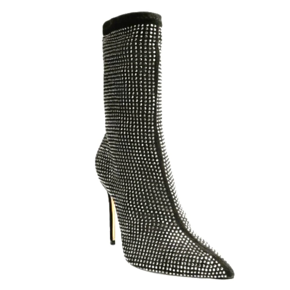 Schutz Black Boots with Silver Stud Accents Stiletto Heels
